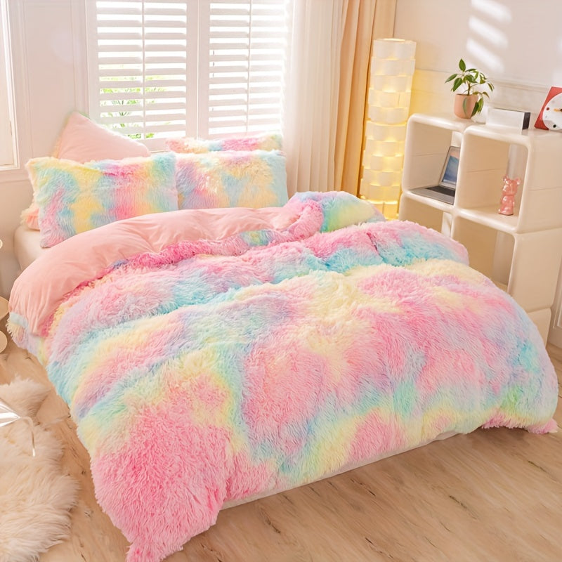 [Tie Dye Duvet Set] 3pcs Y2K Tie Dye Plush Duvet Cover Set - Soft & Warm Bedding Set - 1 Duvet Cover + 2 Pillowcase