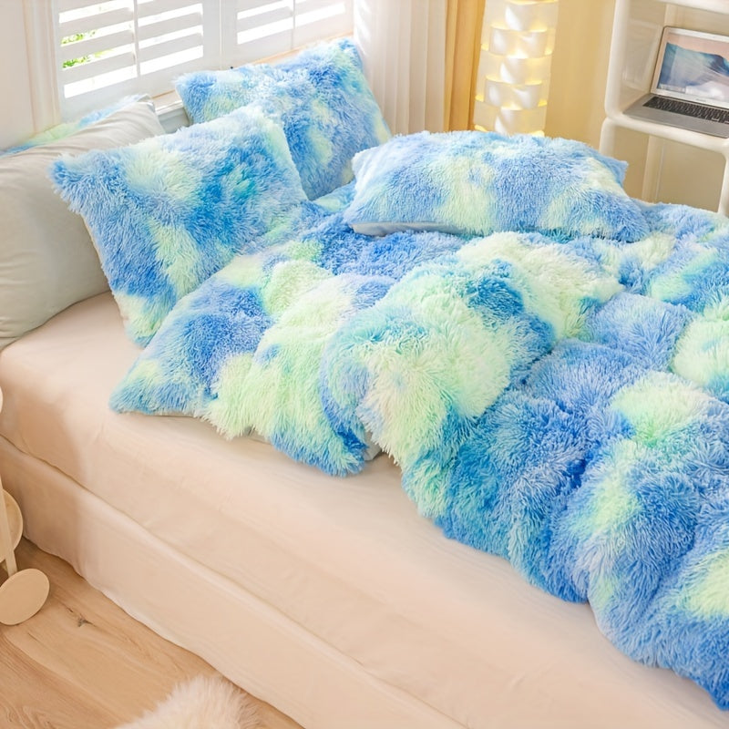 [Tie Dye Duvet Set] 3pcs Y2K Tie Dye Plush Duvet Cover Set - Soft & Warm Bedding Set - 1 Duvet Cover + 2 Pillowcase