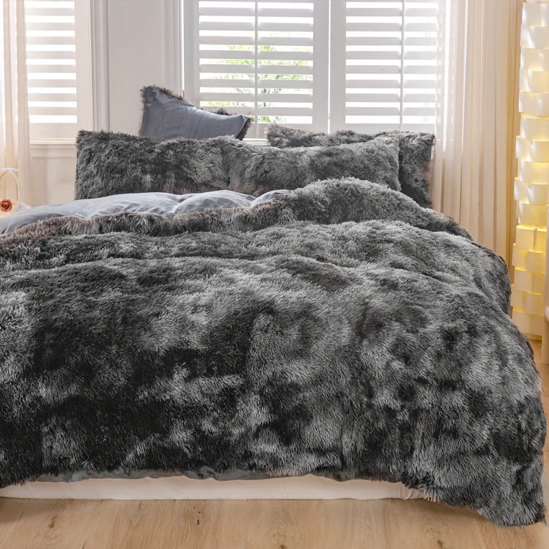 [Tie Dye Duvet Set] 3pcs Y2K Tie Dye Plush Duvet Cover Set - Soft & Warm Bedding Set - 1 Duvet Cover + 2 Pillowcase
