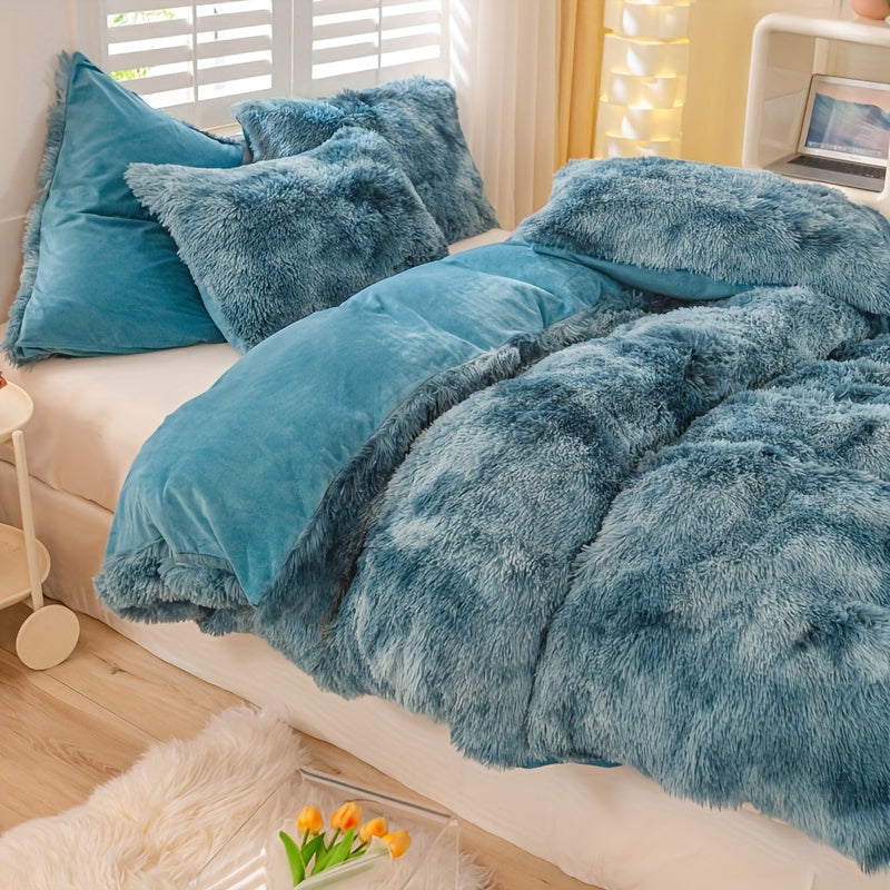 [Tie Dye Duvet Set] 3pcs Y2K Tie Dye Plush Duvet Cover Set - Soft & Warm Bedding Set - 1 Duvet Cover + 2 Pillowcase