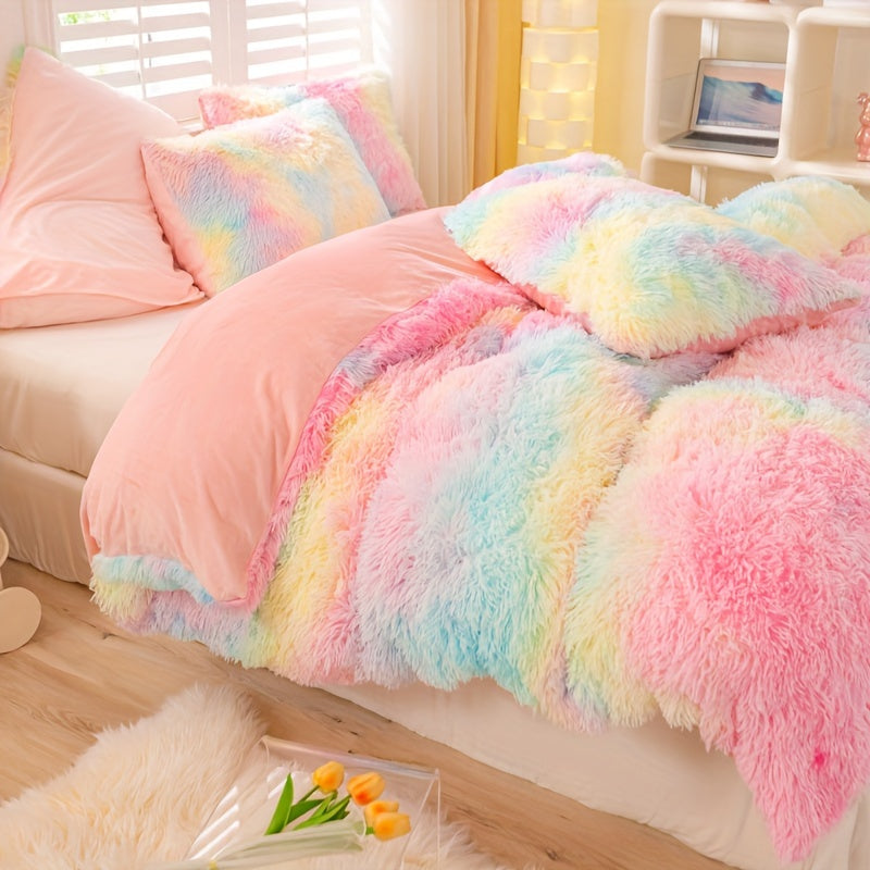 [Tie Dye Duvet Set] 3pcs Y2K Tie Dye Plush Duvet Cover Set - Soft & Warm Bedding Set - 1 Duvet Cover + 2 Pillowcase