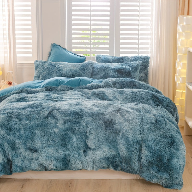 [Tie Dye Duvet Set] 3pcs Y2K Tie Dye Plush Duvet Cover Set - Soft & Warm Bedding Set - 1 Duvet Cover + 2 Pillowcase