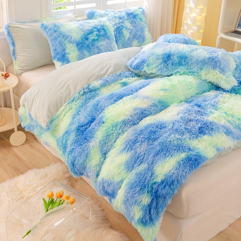 [Tie Dye Duvet Set] 3pcs Y2K Tie Dye Plush Duvet Cover Set - Soft & Warm Bedding Set - 1 Duvet Cover + 2 Pillowcase