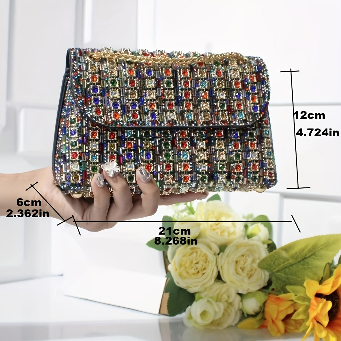 Glamorous Rhinestone Decorated Evening Bag, Elegant Solid Color Purses Shoulder Bags for Party for Halloween, Fashion Crossbody Bags for Women for Party, Trendy All-match& Exquisite Bag for Gift, Fall Outfits, Fall Freshness