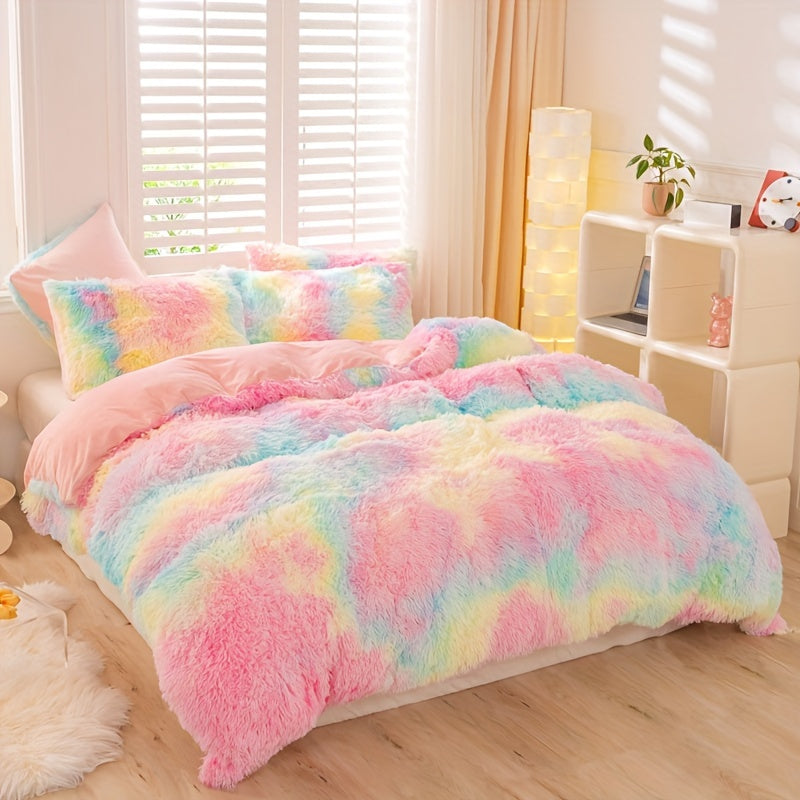 [Tie Dye Duvet Set] 3pcs Y2K Tie Dye Plush Duvet Cover Set - Soft & Warm Bedding Set - 1 Duvet Cover + 2 Pillowcase