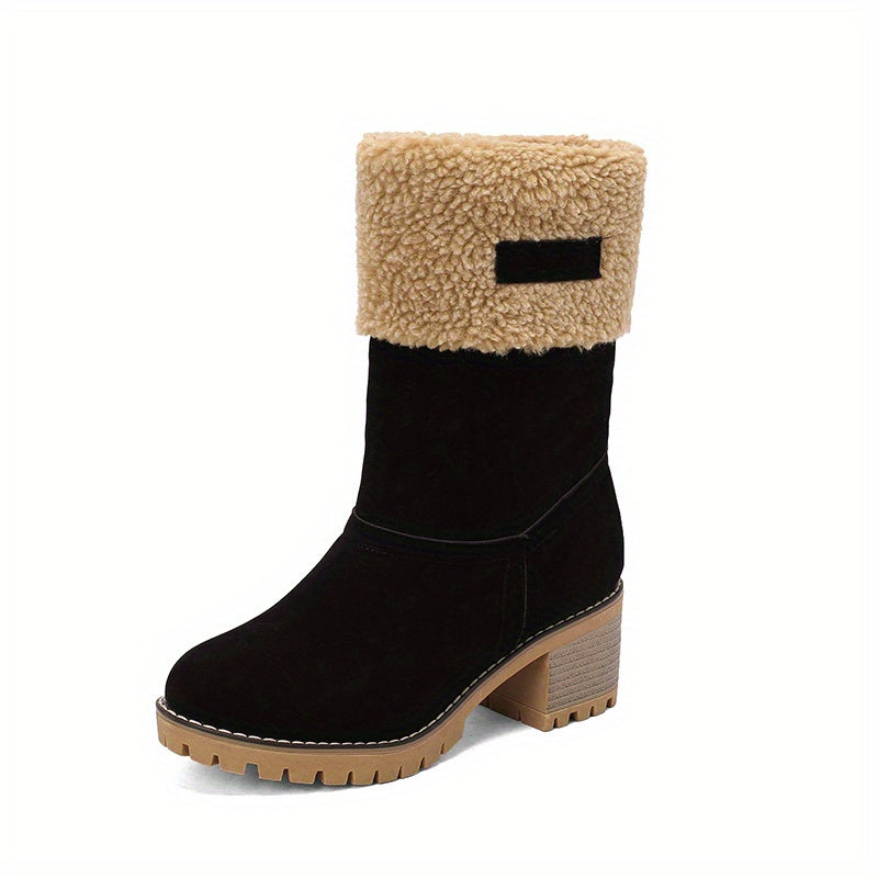 Women's Winter Snow Boots High Quality Anti-Slip Thick Insulated Fleece-Lined Slip-On with Plush Collar & Chunky Rubber Sole for Outdoor Cold Weather, Caramel Brown, Winter Boots