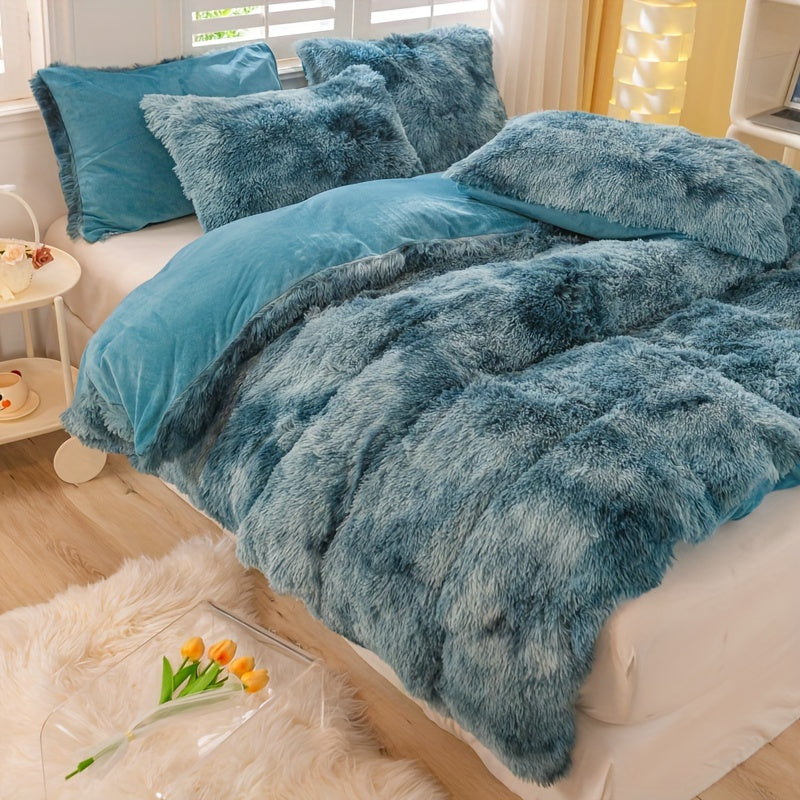 [Tie Dye Duvet Set] 3pcs Y2K Tie Dye Plush Duvet Cover Set - Soft & Warm Bedding Set - 1 Duvet Cover + 2 Pillowcase