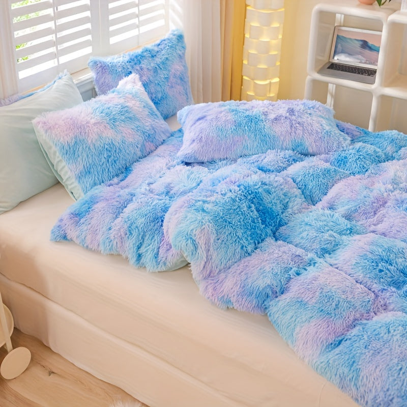 [Tie Dye Duvet Set] 3pcs Y2K Tie Dye Plush Duvet Cover Set - Soft & Warm Bedding Set - 1 Duvet Cover + 2 Pillowcase
