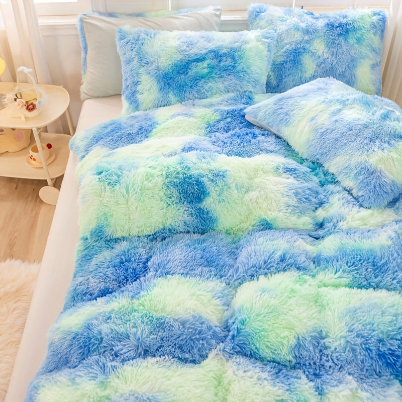 [Tie Dye Duvet Set] 3pcs Y2K Tie Dye Plush Duvet Cover Set - Soft & Warm Bedding Set - 1 Duvet Cover + 2 Pillowcase