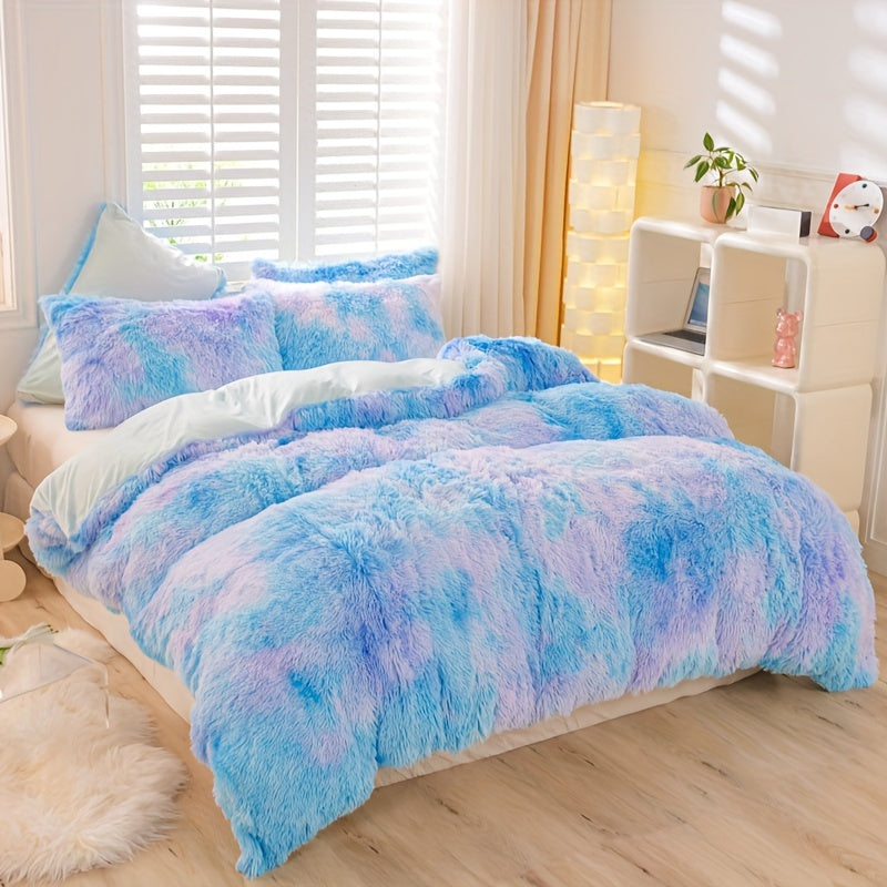 [Tie Dye Duvet Set] 3pcs Y2K Tie Dye Plush Duvet Cover Set - Soft & Warm Bedding Set - 1 Duvet Cover + 2 Pillowcase