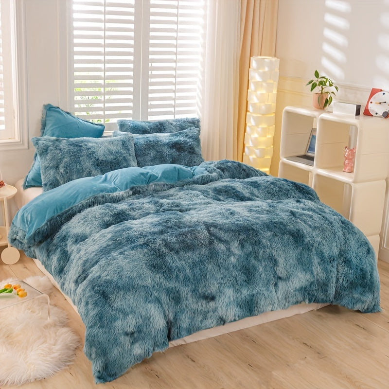 [Tie Dye Duvet Set] 3pcs Y2K Tie Dye Plush Duvet Cover Set - Soft & Warm Bedding Set - 1 Duvet Cover + 2 Pillowcase